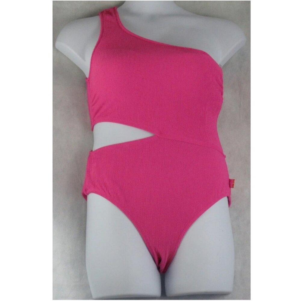 NWT Michael Kors Women's One-Shoulder One-Piece Swimsuit, Cerise Pink